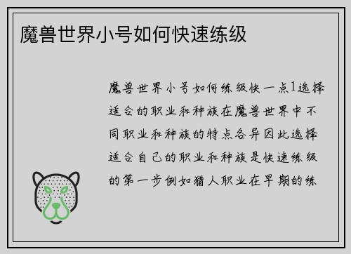 魔兽世界小号如何快速练级